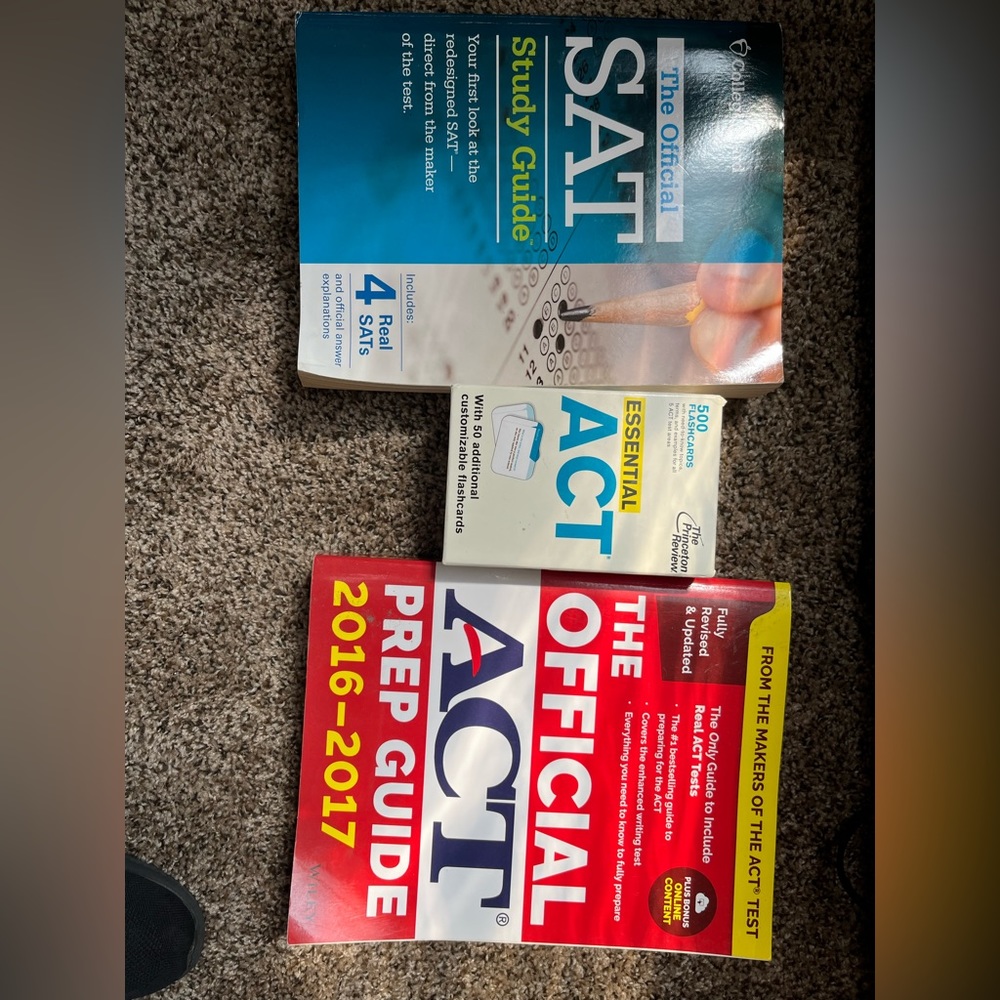 ACT and SAT study books and flash cards